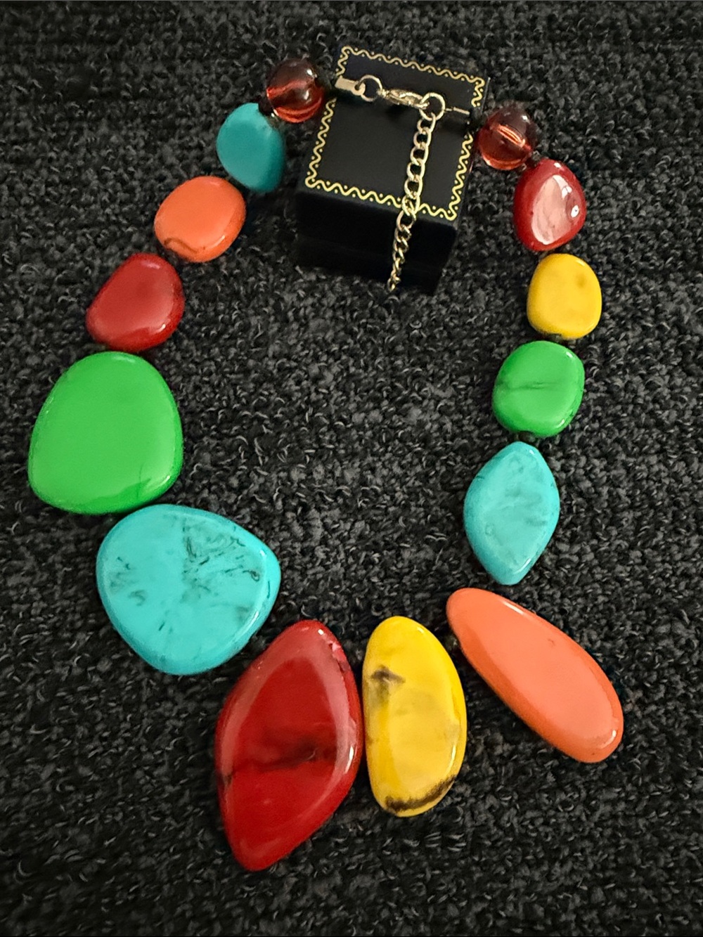Colorful Multi-Stone Women's Necklace - Plastic Green, Red, Orange, Yellow